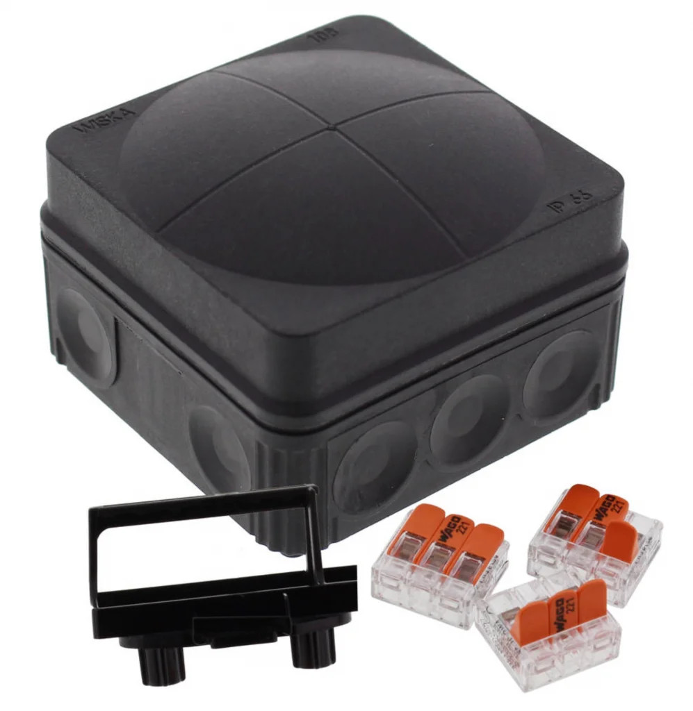 Wiska Combi Junction Box Black 108 76x76x51mm 3 x Wago 221 10111273 BK 3-221-413