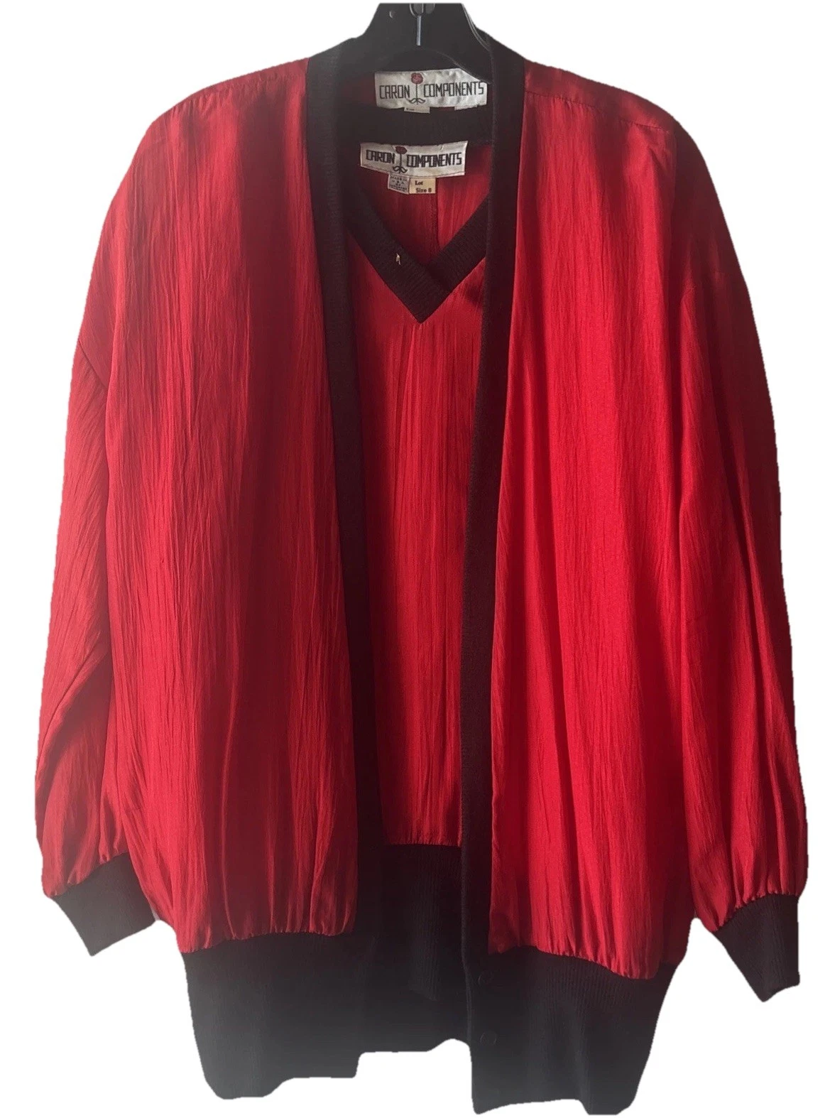 Vintage 80s CAROL COMPONENTS Women's RED Intense Satin 2 Pcs Set Size 8