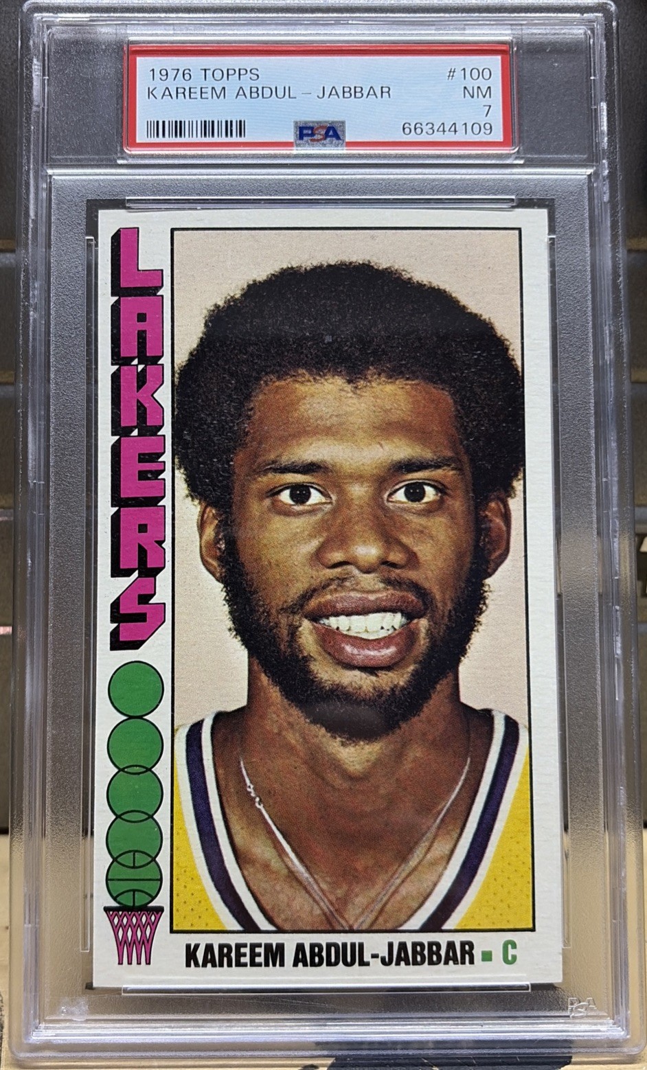 1976 topps kareem abdul jabbar Psa 7 Lakers 100 Vintage Tall Boy Basketball Card