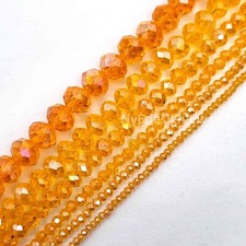 Orange Yellow Crystal Faceted Rondelles Bead Jewelry Making Supplies 11" Strand