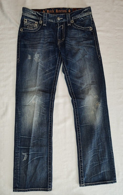 NICE Rock Revival John Straight 100% Cotton Denim Jeans 32X35 Flap Pockets