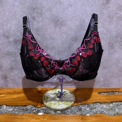 Victoria s Secret Very Sexy Black Cherry Pop Embroidery Unlined Demi Bra 32D NWT
