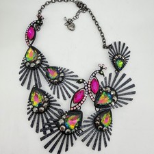 Betsey Johnson Necklace Watermelon Rhinestone Peacock Feathers Rare Mint