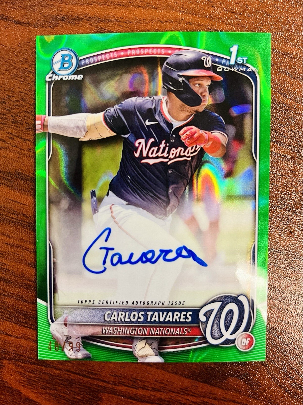 Carlos Tavares Auto Green Lava Refractor 2025 Bowman Chrome 1st Nationals Sp /99