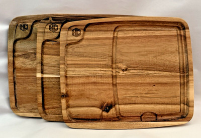 HEXCLAD Bistecca Plate Set, 3 Pieces Wooden Groves Juice Channel for Meat