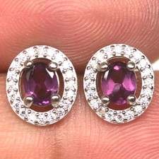 Boucles d'oreilles argent 925 plaqué or blanc avec grenats rhodolites et CZ