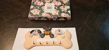 NIB Vintage Dog Leash Holder 3 Dogs on a Bone Ceramic