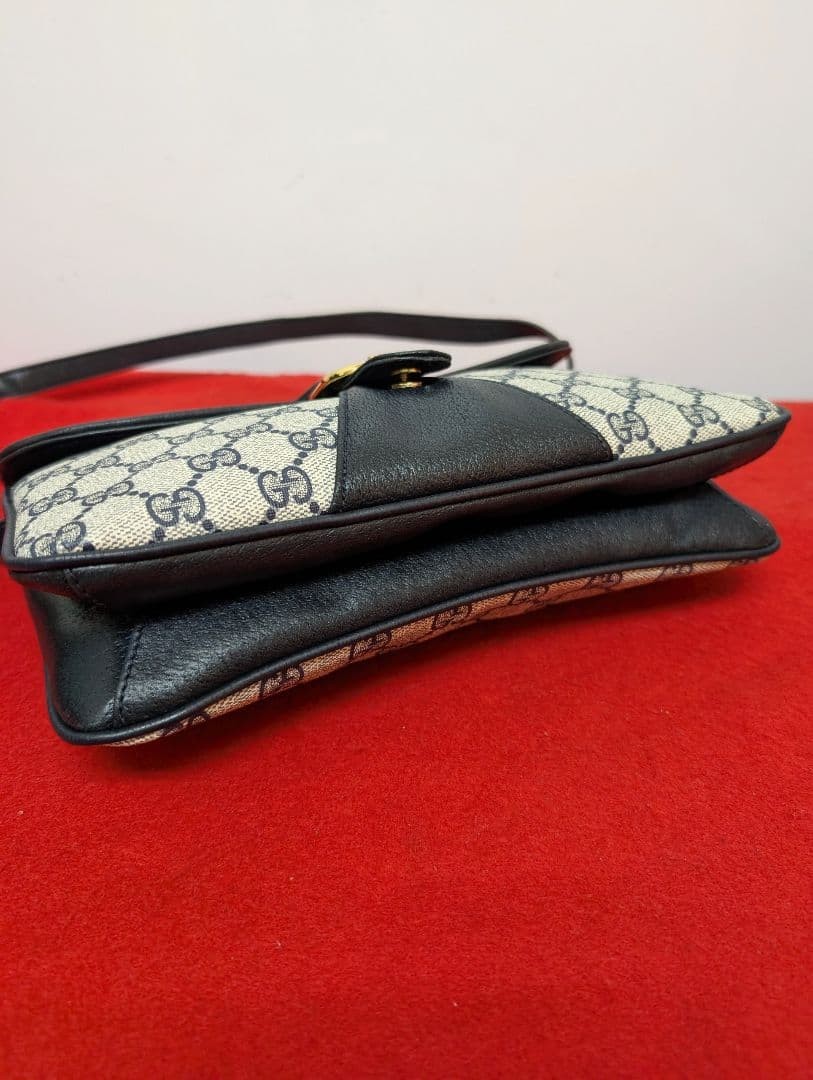 GUCCI Vintage Old Leather 2Way Shoulder Bag Clutch Navy Rare Authentic thumbnail 7
