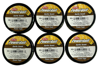 6 Pack -Berkley PowerBait Fluorescent Yellow Garlic Scent Power Eggs 0.5 oz Bait