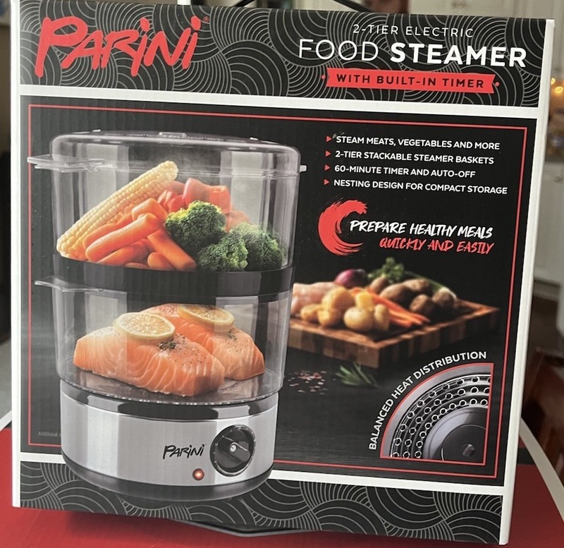Parini 2-Tier Electric Food Steamer Built-In Timer Stackable Baskets Auto-Off