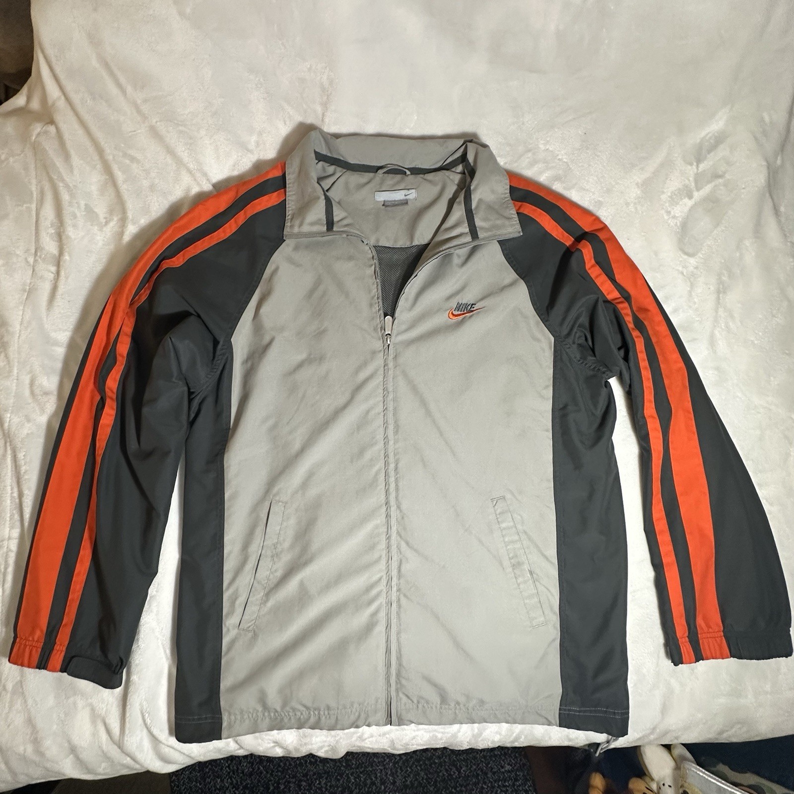 Nike Jacket Mens L Full Zip Track Mesh Lined Waist Drawstring Gray Tag Y2K VTG
