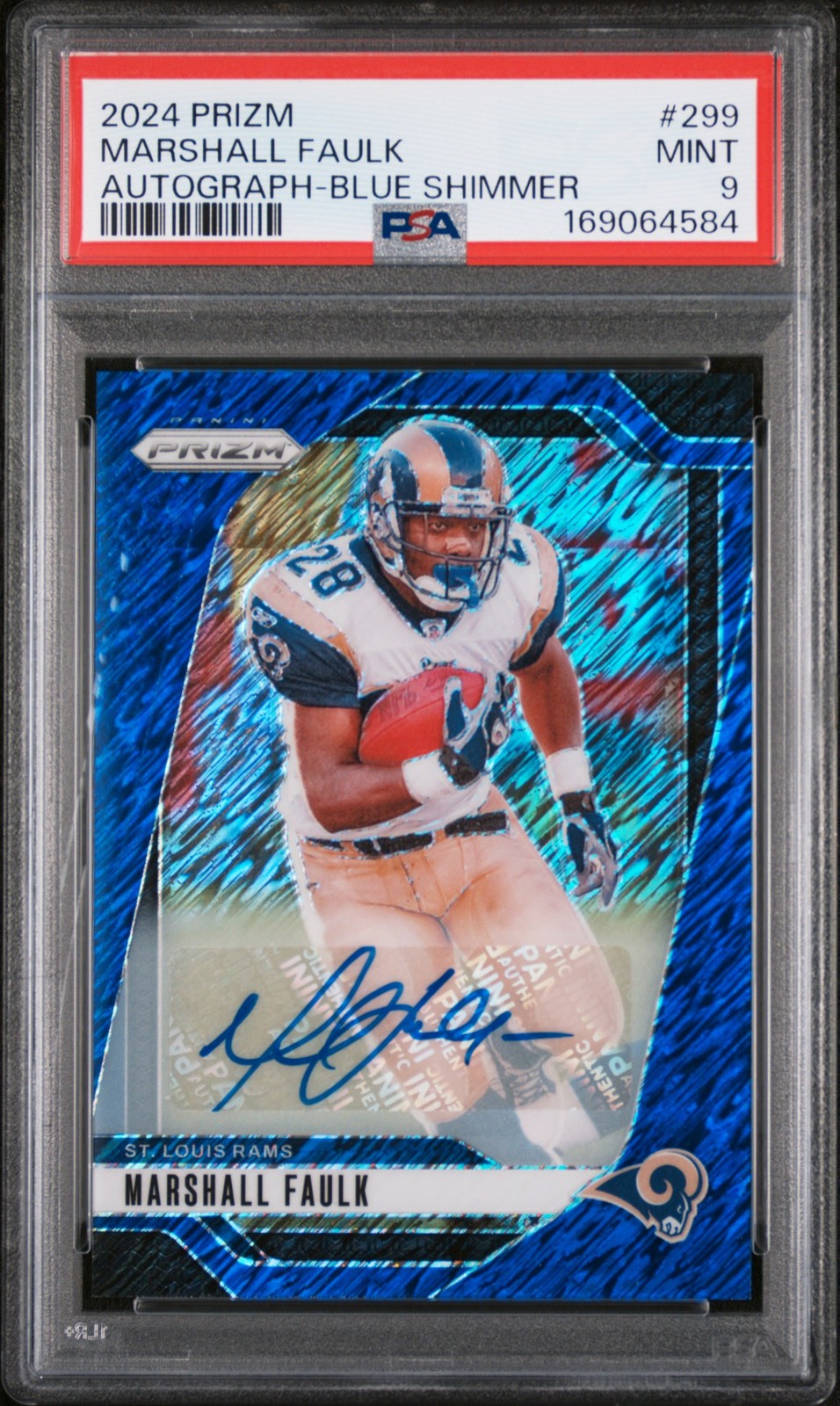 2024 PANINI PRIZM AUTO-BLUE SHIMMER #299 MARSHALL FAULK 18/25 PSA 9