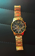 Orologio Ginevra Uomo Bracciale Tono Oro Quadrante Nero Analogico