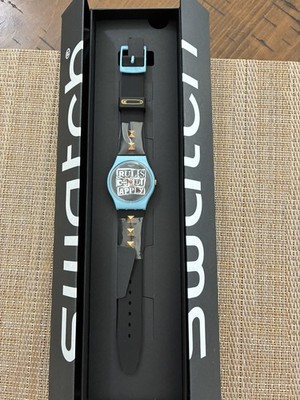Swatch Watch Broken Rules 34 mm Black and Blue SO31L101 New in Original Box