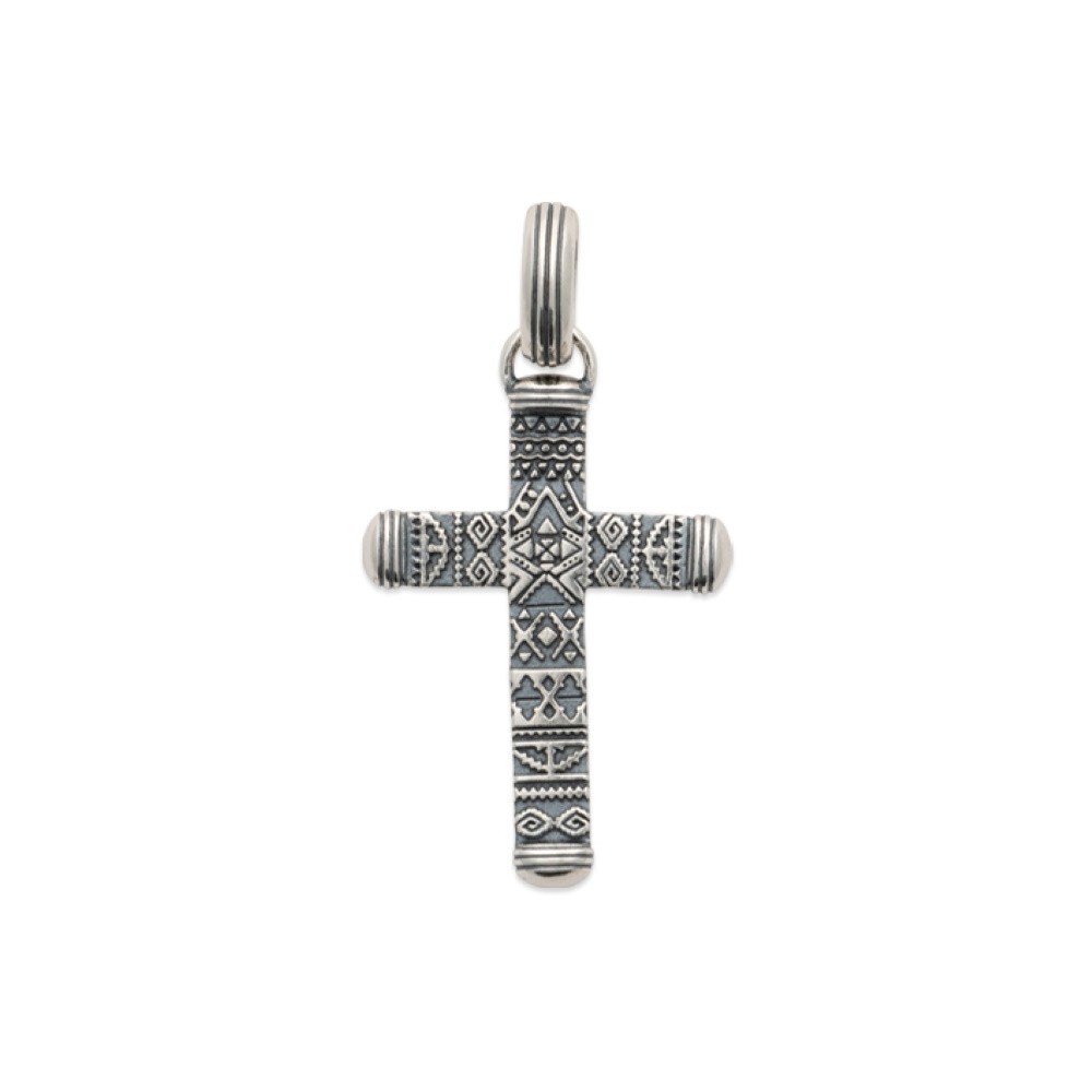 Pendentif croix argent massif 925 vieilli tribal qui ne ternit pas avec le temps
