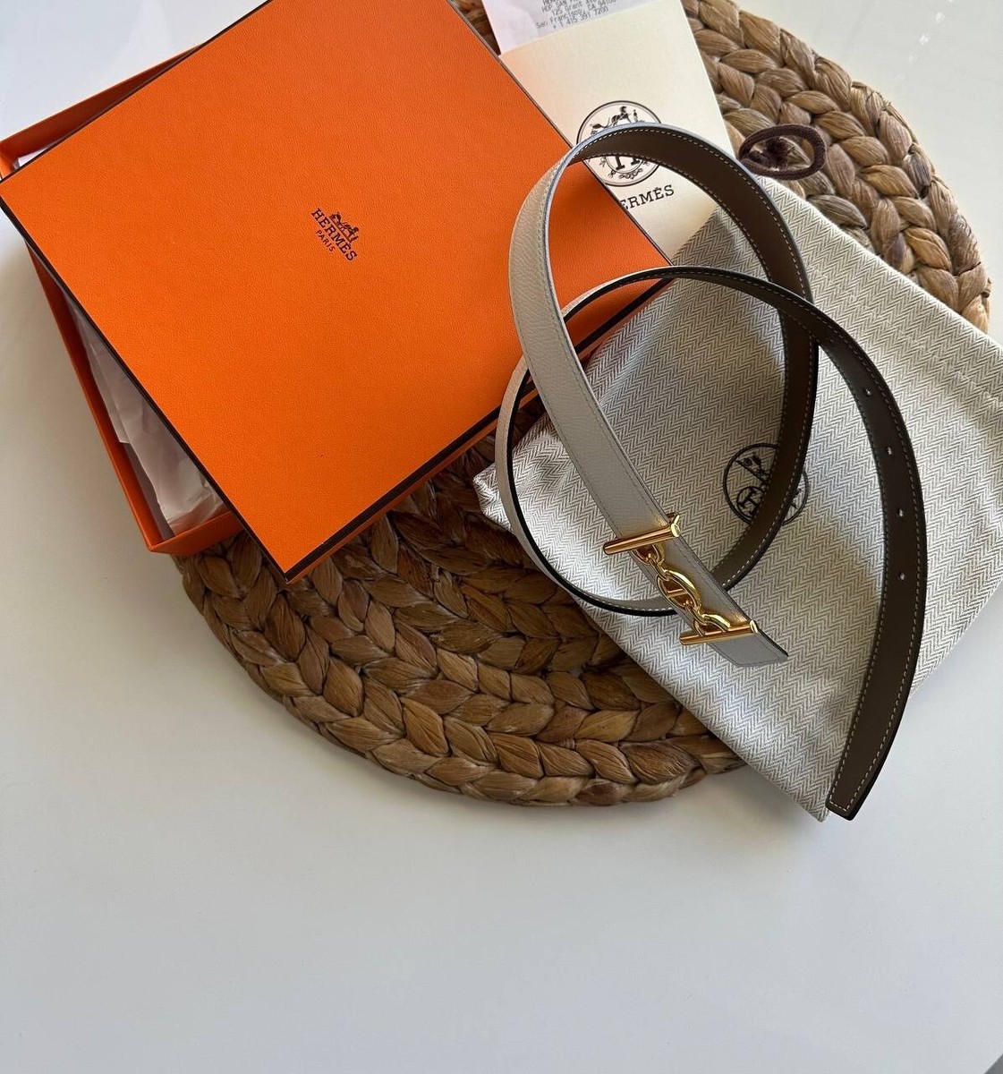 Hermès - Lagune Belt Buckle & 24mm Reversible Strap in Swift/Epsom Leather HERMES Lagune Belt Buckle Leather Strap 24MM BLACK ETOUPE 75  main image 4