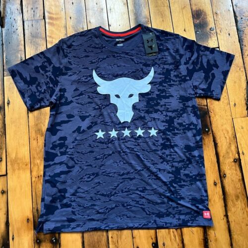 NWT Under Armour Mens 2XL/XXL Project Rock Veterans Day Blue Camo Shirt 1373584