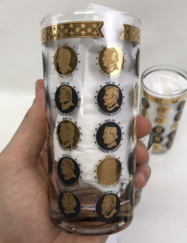 Set of 4 Cera Glass MCM Gold Coin Presidential Collins Glasses Tumblers, Kennedy - Picture 3 of 10