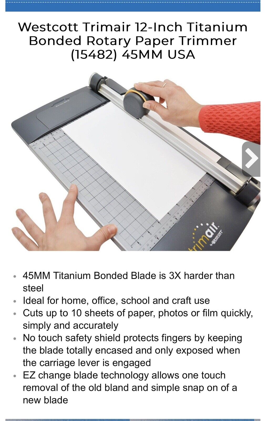 Westcott Titanium Bonded Paper Craft Tools 45mm Rotary Paper Cutter