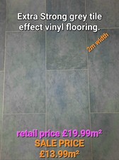 Dark Grey Tile Vinyl Flooring 2m Width (OFF THE ROLL)