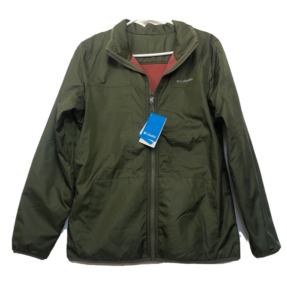 Columbia Reversible Fleece-Lined Jacket M Military Green/rust Red