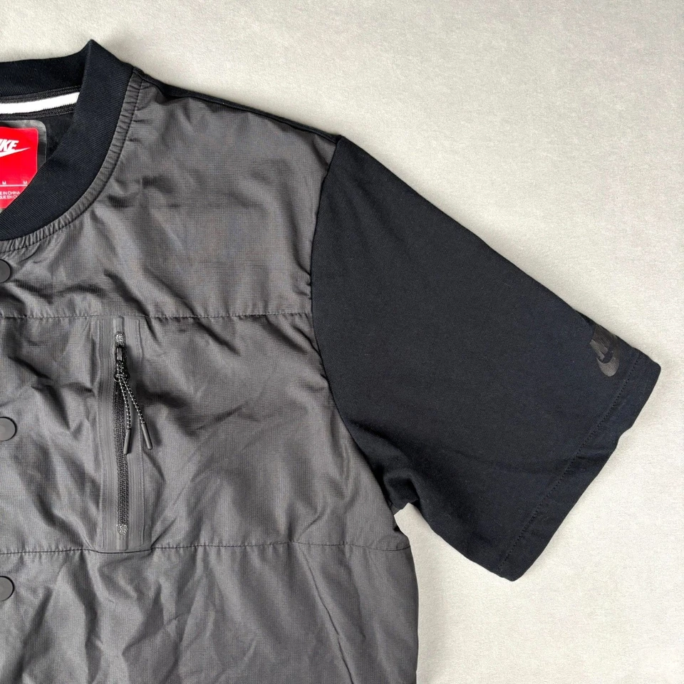 Chaqueta de bombardero híbrida Nike Tech para hombre talla M negra manga corta a presión 678614 010 Foto 3 de 4