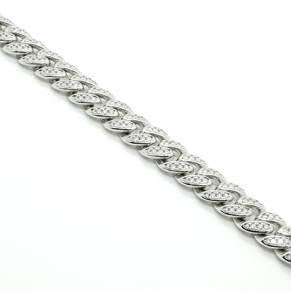 Moissanite Iced Cuban Bracelet 14K White Gold over 925 Sterling Silver