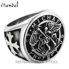 MENDEL Mens Stainless Steel Catholic Archangel St Saint Michael Ring Size 7-14