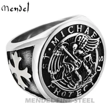 MENDEL Mens Stainless Steel Catholic Archangel St Saint Michael Ring Size 7-14