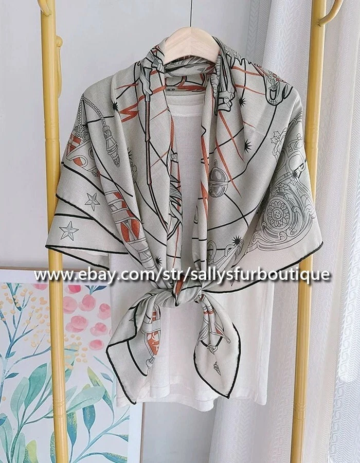 Sallys 70% Cashmere 30% Silk Wrap Scarf Skull Horse Print Double Face Shawl 53" - Image 2 of 4