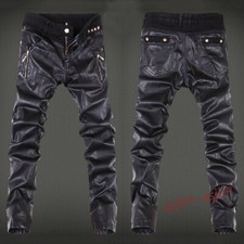 Gothic Punk Mens Faux Leather Skinny Pants Biker Slim Motorcycle Casual Trousers