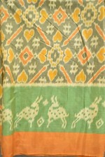FNC Vintage Orange Sambalpuri Ikat Sarees Handwoven Art Silk Sari Fabric Antique