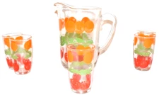 VTG Glass Juice Pitcher & 5 Glasses Cups 6 Piece Set Multicolor Floral Glassware