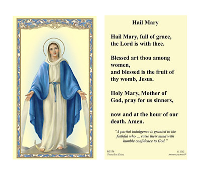 (2 copies) Hail Mary Holy Prayer Card Our Lady of Grace Image Catholic Christian