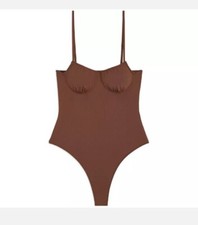 Danielle Bernstein Women's Spaghetti Strap Ruched Cup Bodysuit Chocolate M