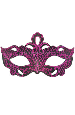 Glittery Gaze Pink Glitter Black Ribbon Venetian Mask (Black/Hot Pink)