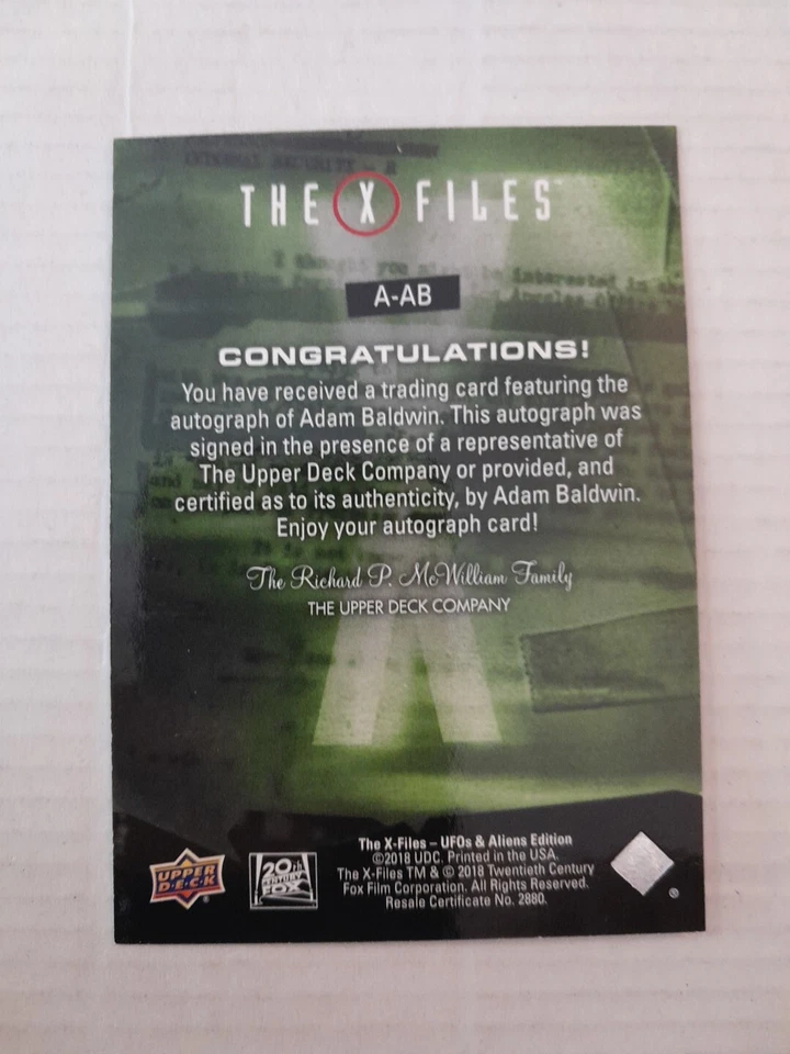 Adam Baldwin Autograph Card The X Files UFOs And Aliens Upper Deck 2018 - Image 2 of 2