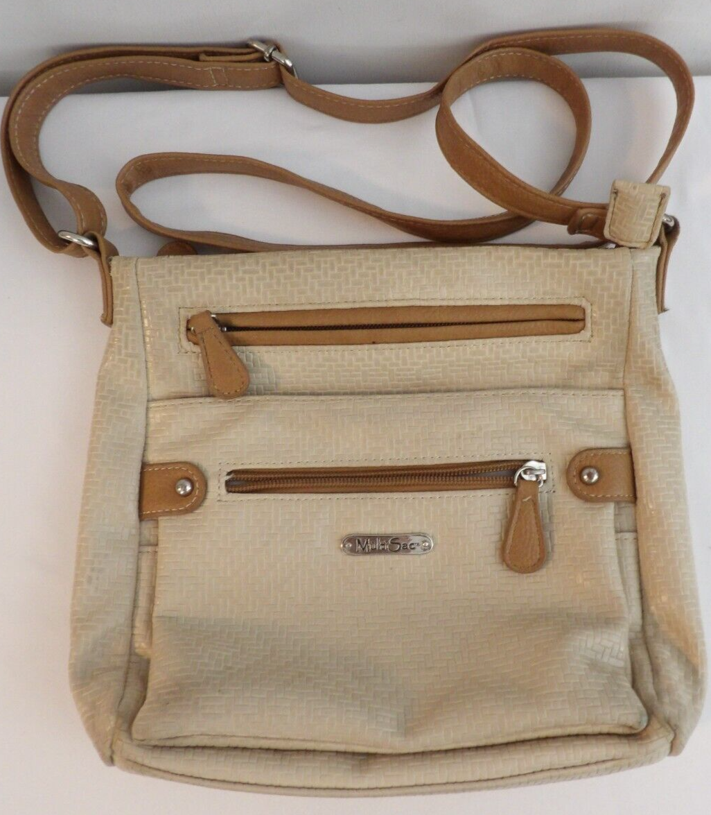 TAN BROWN FAUX LEATHER MULTI SAC MULTISAC PURSE CROSSBODY SHOULDER BAG