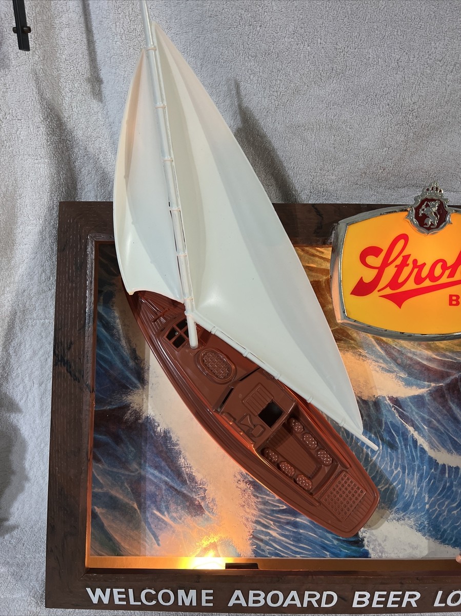 STROH'S WELCOME ABOARD BEER LOVERS BOAT / BEACH SIGN LIGHTED 3-D