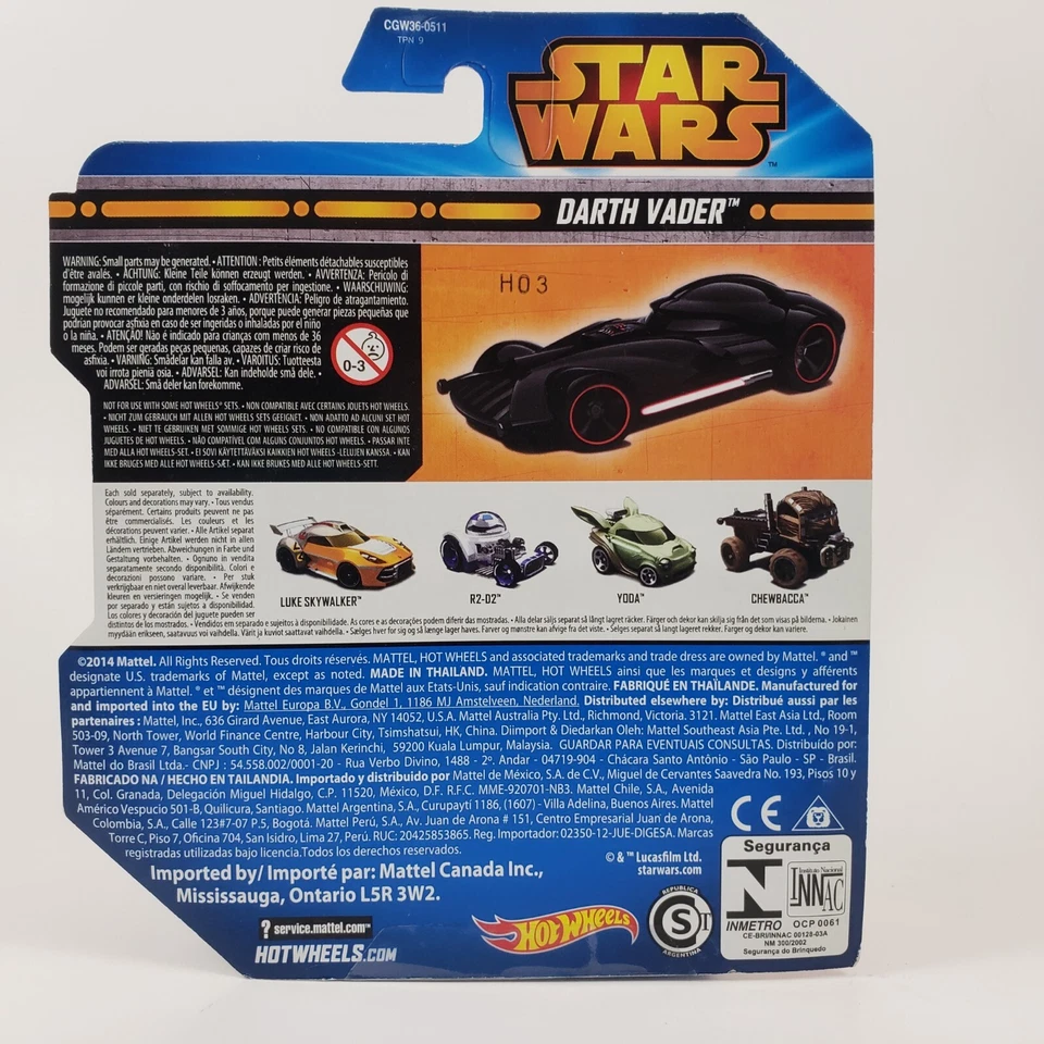 2014 Star Wars Hot Wheels Error "Darth Vader" Car is Upside Down. Unopened - Изображение 3 из 4