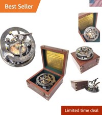 Portable 5-Inch Sundial Compass with Rosewood Case - Vintage Nautical Gift