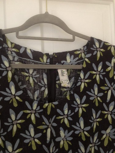 Mistral Linen Short Sleeved Navy Patterned Dress Size 14 - Picture 3 of 4