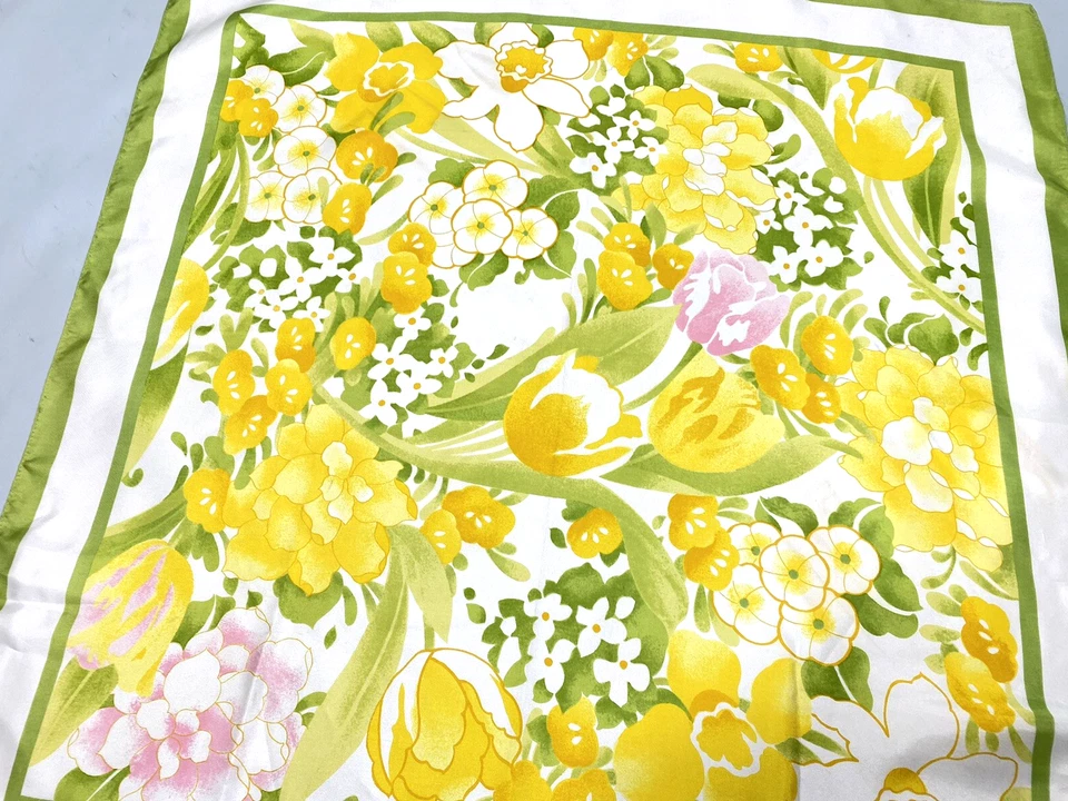 Bufanda Vintage AVON SM Kent Primavera Floral Narcisos Japón Años 70 Amarillo Verde Foto 2 de 4