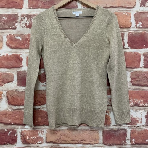 New York & Company Sweater Womens XS Tan Gold Metallic Sparkly Knit Lightweight - 第 6/8 張圖片