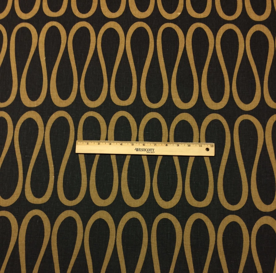 KRAVET BODONI ESPRESSO BLACK INFINITY GEOMETRIC 100% LINEN FABRIC BY YARD 54"W - Image 2 of 4