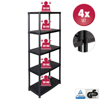 4 x Kunststoffregal Haushaltsregal Büroregal Lagerregal Werkstattregal Regal 