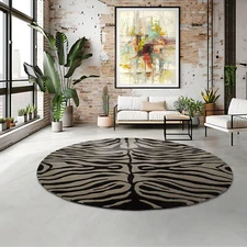 6'x6' Beige Hand Tufted Modern Zebra Print Wool Area Rug