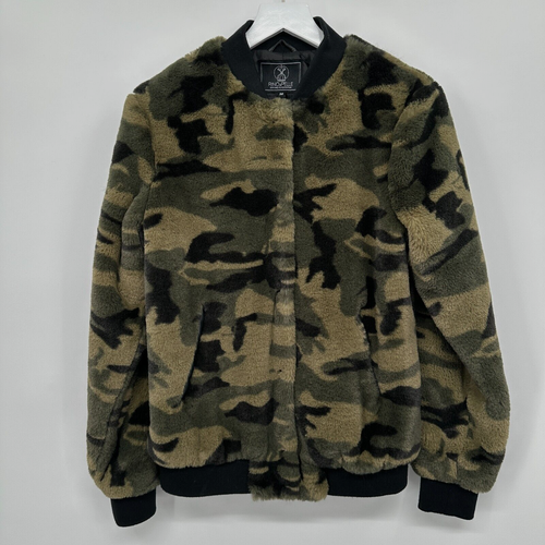 Rino & Pelle Bomber Jacket Faux Fur Camo Size 38 Small Womens Plush Streetwear - Picture 13 of 13