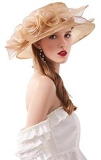 RZTA Women's Kentucky Derby Church Dress Hat Wide Brim Leaf Flower Bridal Sho...