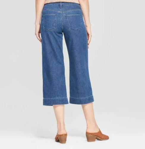 Women's High-Rise Side Belted Wide Leg Crop Jeans-Universal Thread-Medium Wash 6 - Picture 2 of 5